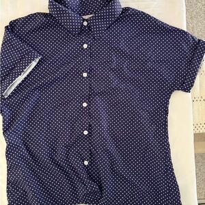 Women’s Navy Blue Polka Dot Short-Sleeve Button-Up Shirt